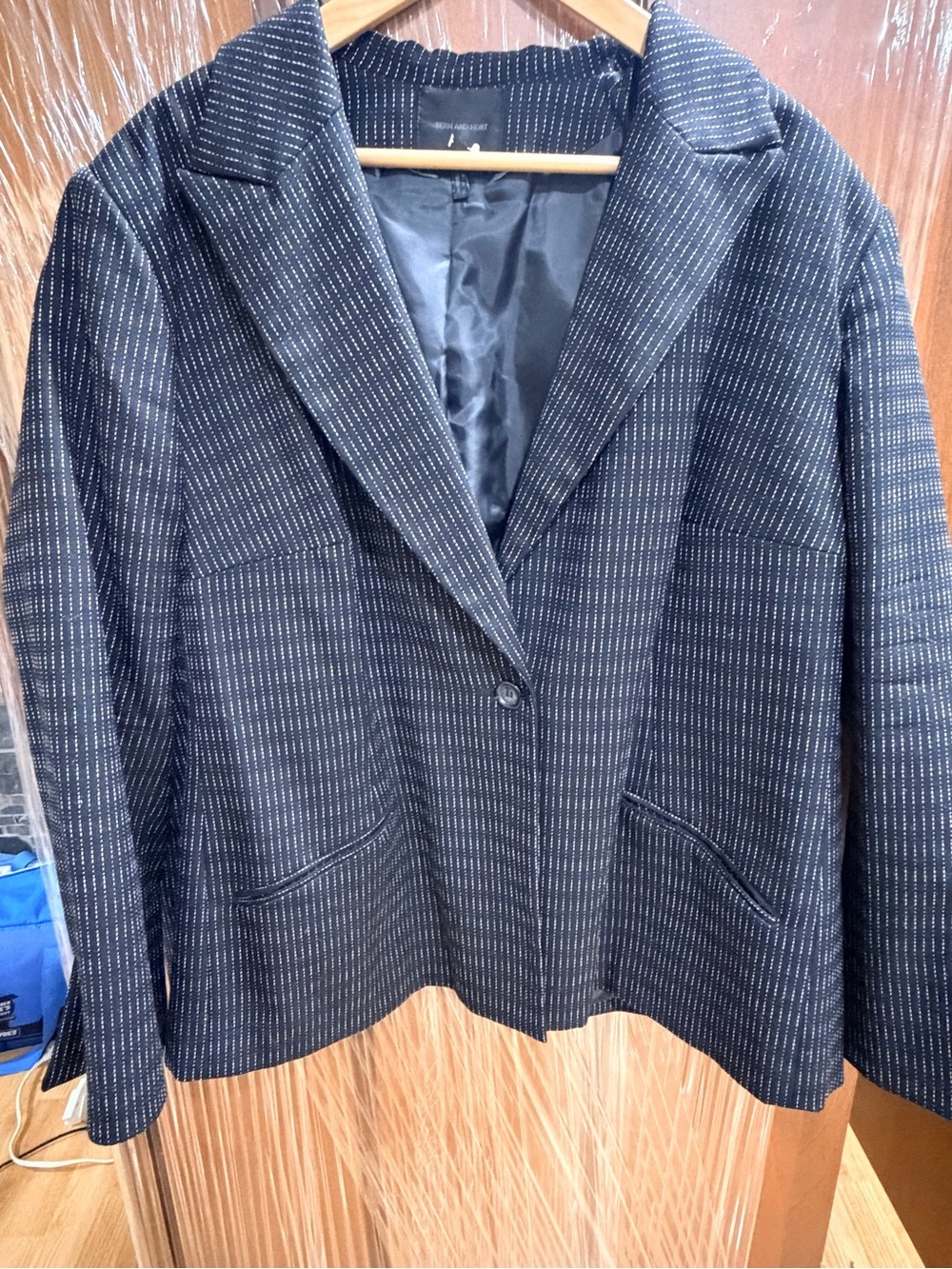 Womens Black Pinstripe Blazer - Classic Single-Button Jacket